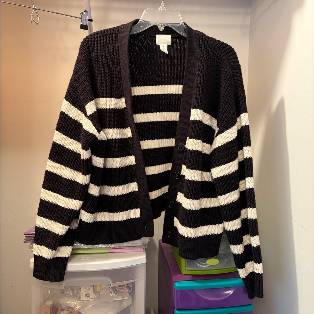 H&M black & white striped cardigan